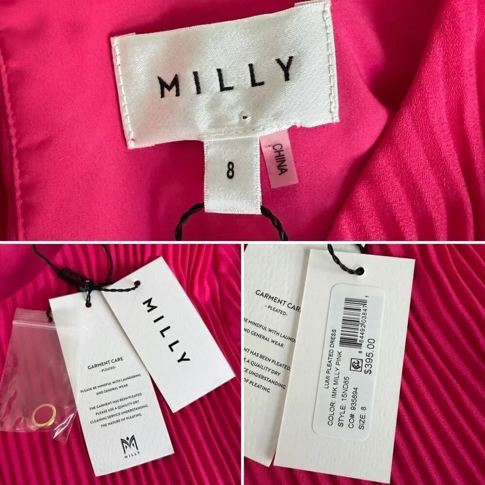 Milly Lumi Pleated Mini Dress Milly Pink Size 8 - Picture 9 of 12